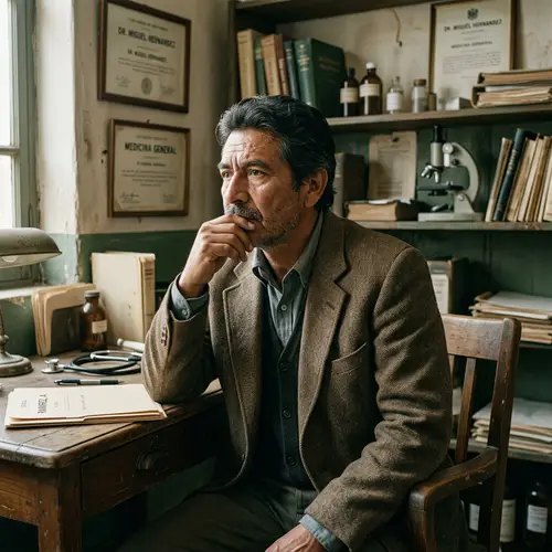 Middle-Aged Hispanic Man in Doctor's Office | Nostalgic National Geographic Style