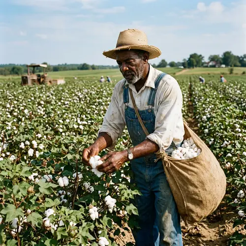Black Man Picking Cotton: Hardworking Farmer in Cotton Field