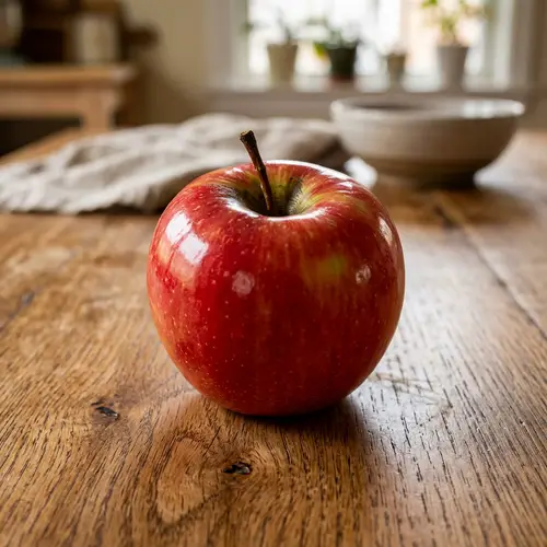 Realistic Apple on Table with Light Illumination