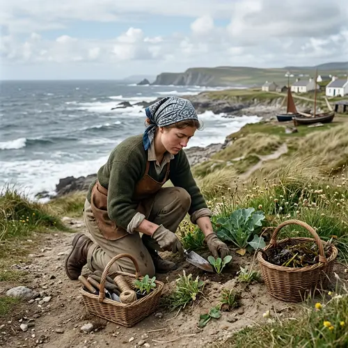 Lady with Scarf Working at Seaside Plant