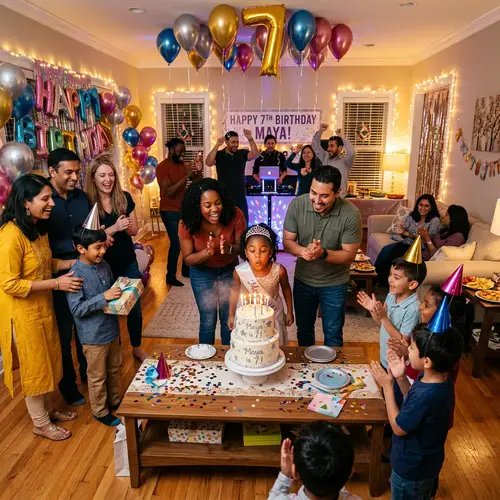 Modern Birthday Party Ideas: Festive Celebration with Cake and Lights