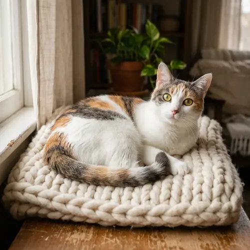 Domestic Feline - Small Carnivorous Mammal with Plush White Coat