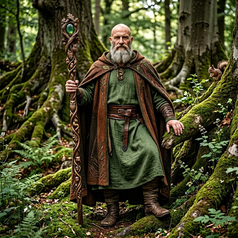 Bald Nature Deity with Staff: Symbol of Power and Wisdom