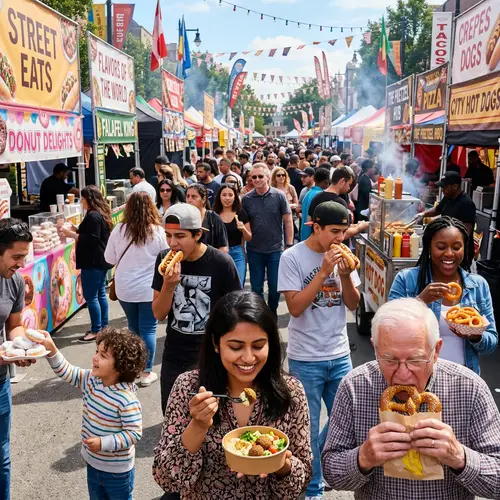 Vibrant Food Festival Street Fair with Diverse Cuisines