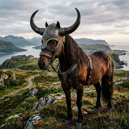 Majestic Horse in Loki's Horned Helmet