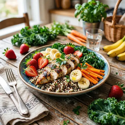 Vibrant Still Life: Fresh Healthy Foods & Colorful Plates
