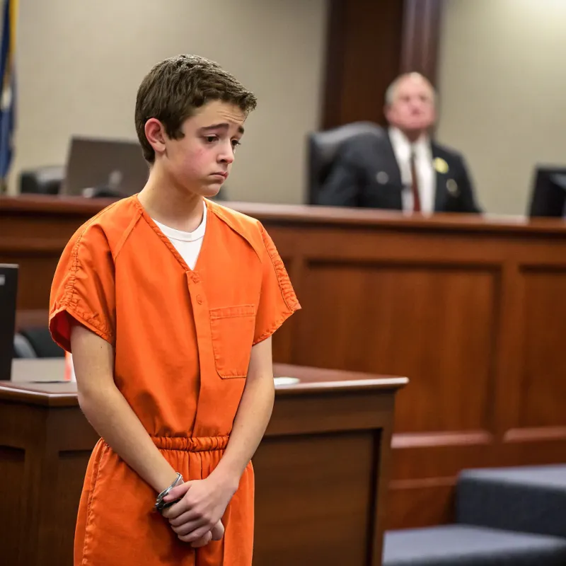Teen in Orange Jumpsuit at Court