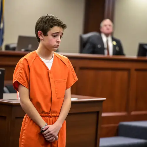 Teen in Orange Jumpsuit at Court