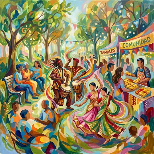 Vibrant Community Gatherings in Abstract Art