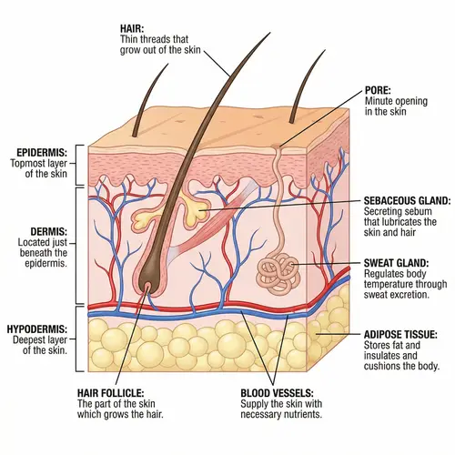 Detailed Diagram of Human Skin Layers and Components