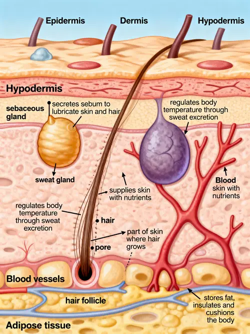 Detailed Diagram of Human Skin Layers and Components