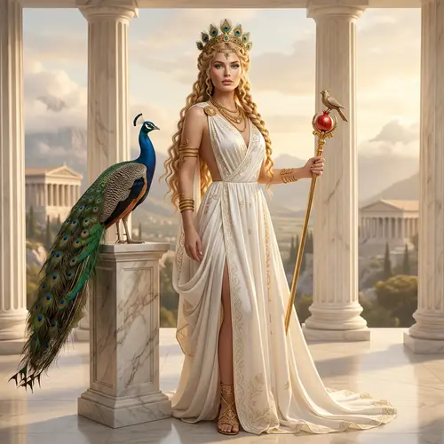 Hera: The Elegant Olympian Goddess in White Gown