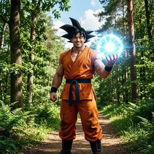 Goku: Powerful Energy Warrior in Martial Arts Outfit
