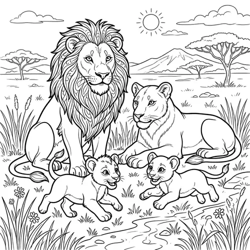 Lion Family Coloring Page - Fun & Intricate Design