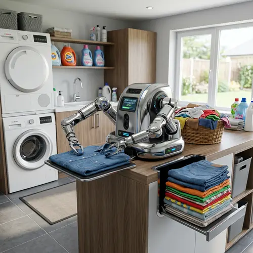 Automatic Home Robot Folding Laundry in Utility Room