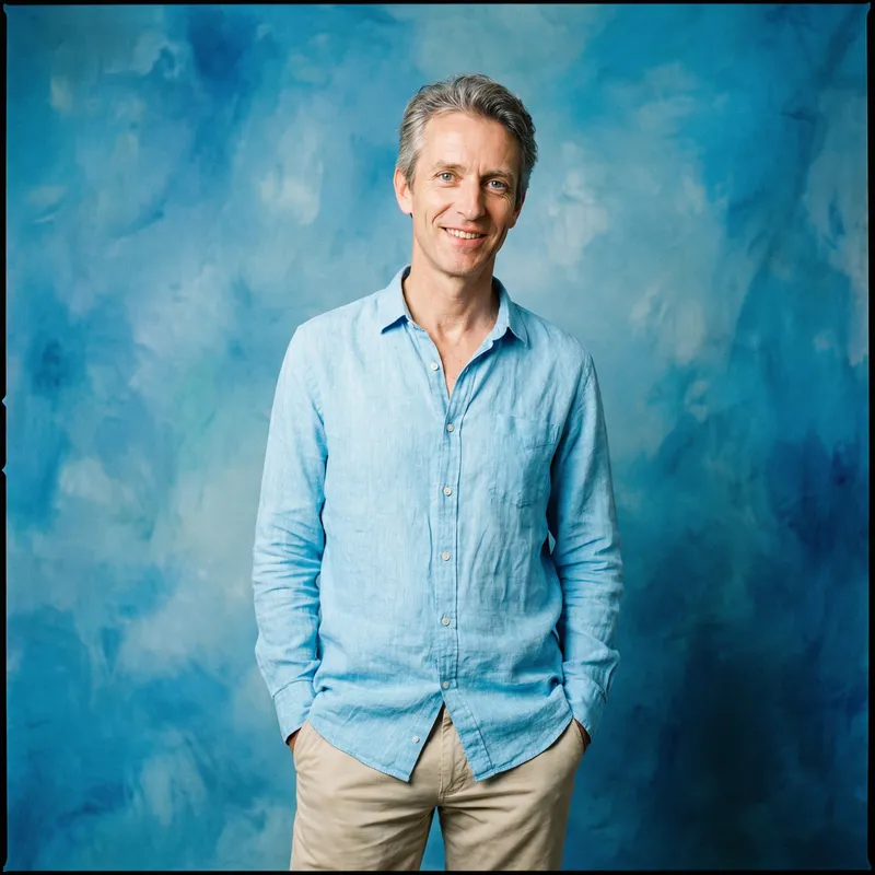 Middle-Aged Man in Casual Blue Attire - 3D Render by Muttex