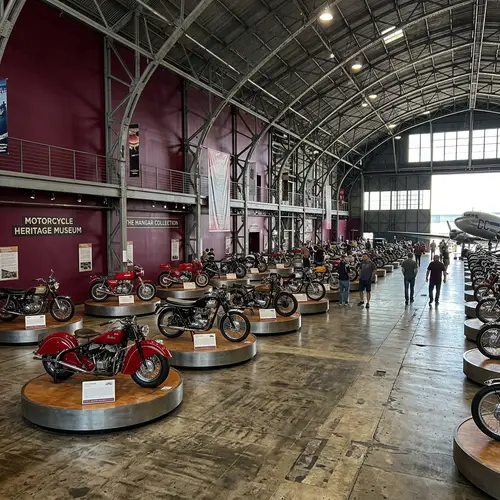 Harley Davidson Museum Interior in Hangar - Vintage Bike Displays
