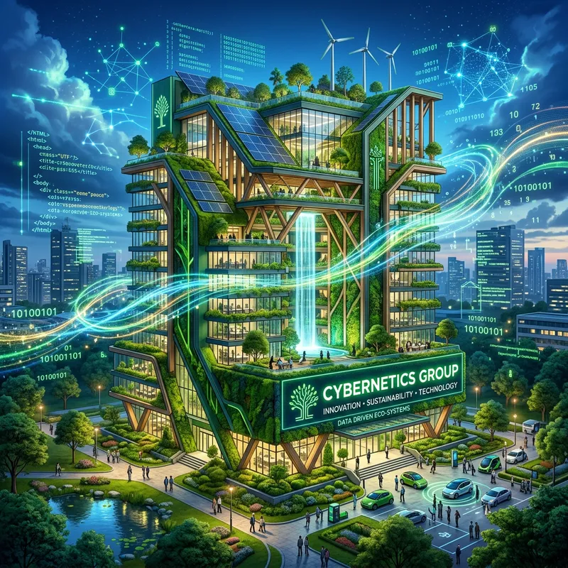 High-Resolution Green Company Building Illustration | Technology Infused Architecture