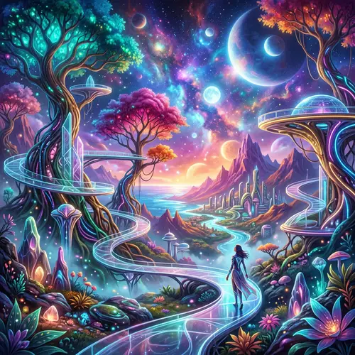 Surrealistic Landscape with Futuristic Elements