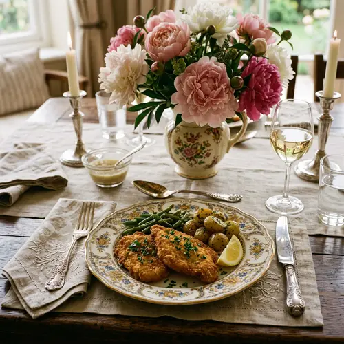 Elegant Chicken Cutlets and Peonies Dining Setting