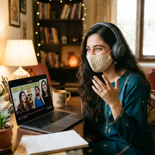 Reacting Girl in Pakistani Dress with Laptop