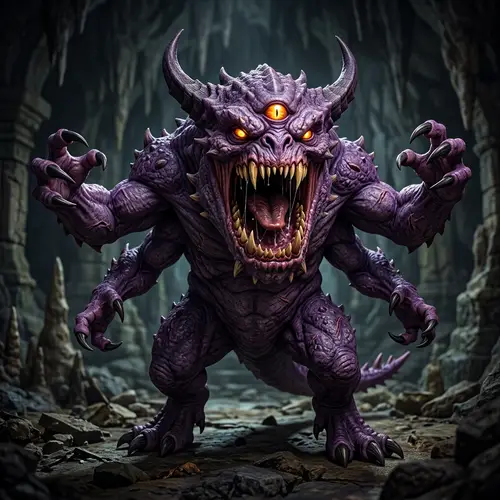 Violet Monster with Three Eyes and Four Arms