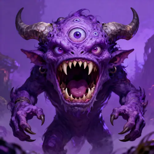 Violet Monster with Three Eyes and Four Arms