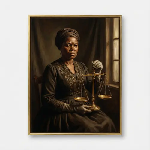 Justice-themed Classical Oil Portrait of African American Woman