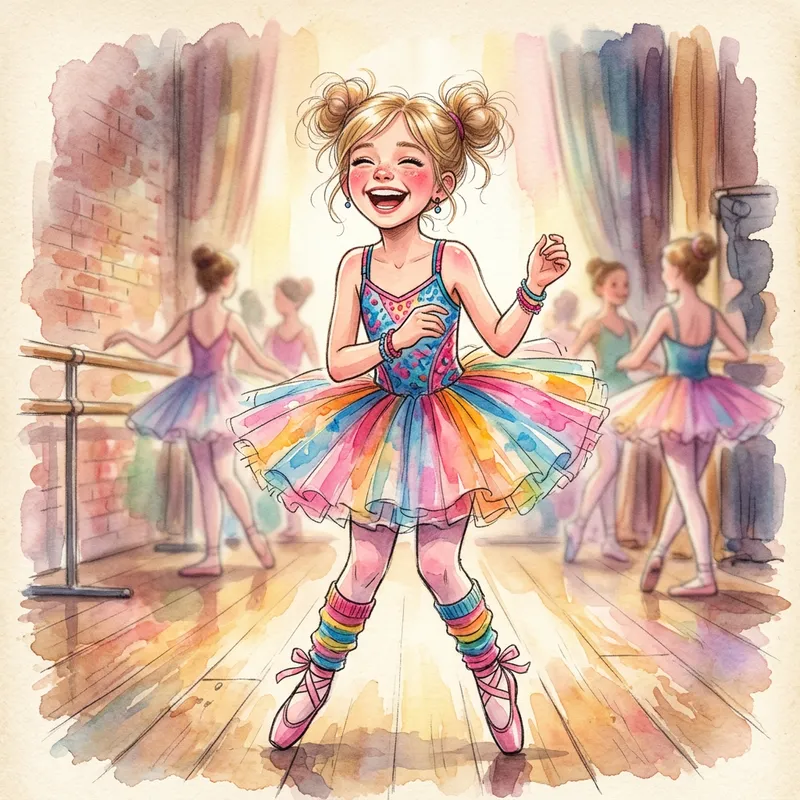 Joyful Ballet Girl in Colorful Outfit