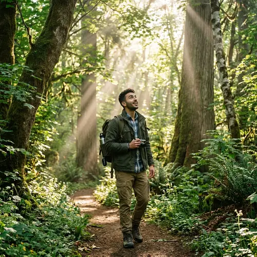 Enchanting Forest Exploration: Young Man in Awe of Nature