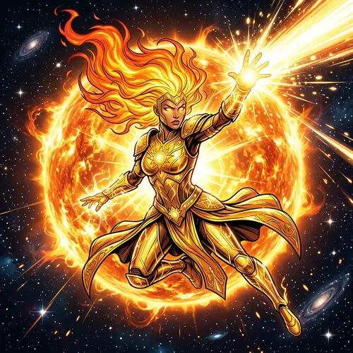 Epic Female Superhero in Golden Armor Art