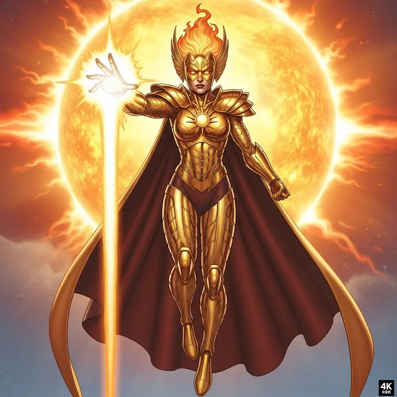 Epic Female Superhero in Golden Armor Art