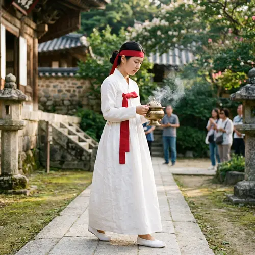 Mujer Vestida de Blanco con Sahumador