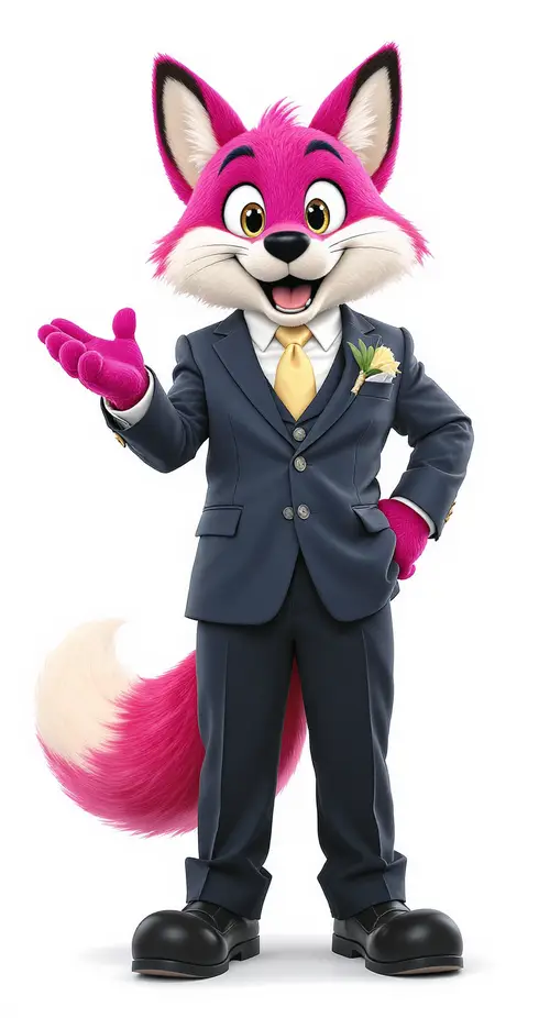 Cheerful Magenta Fox Mascot for Motivation