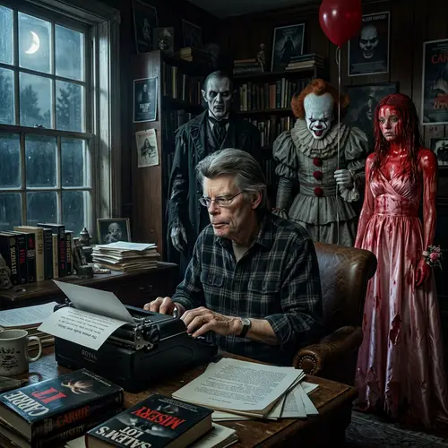 Stephen King Typing in a Spooky Moonlit Room