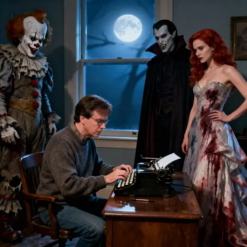 Stephen King Typing in a Spooky Moonlit Room