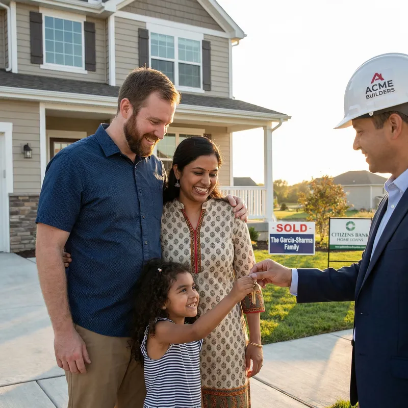 Happy Multiethnic Family Celebrating New Homeownership | Dream House Key Ceremony