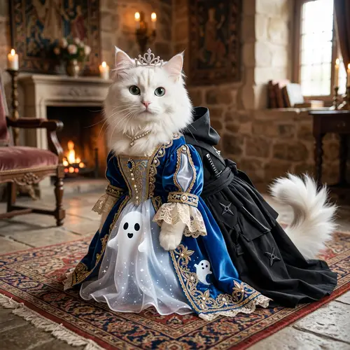 Cute Princess Cat Costume with Ninja & Ghost Designs