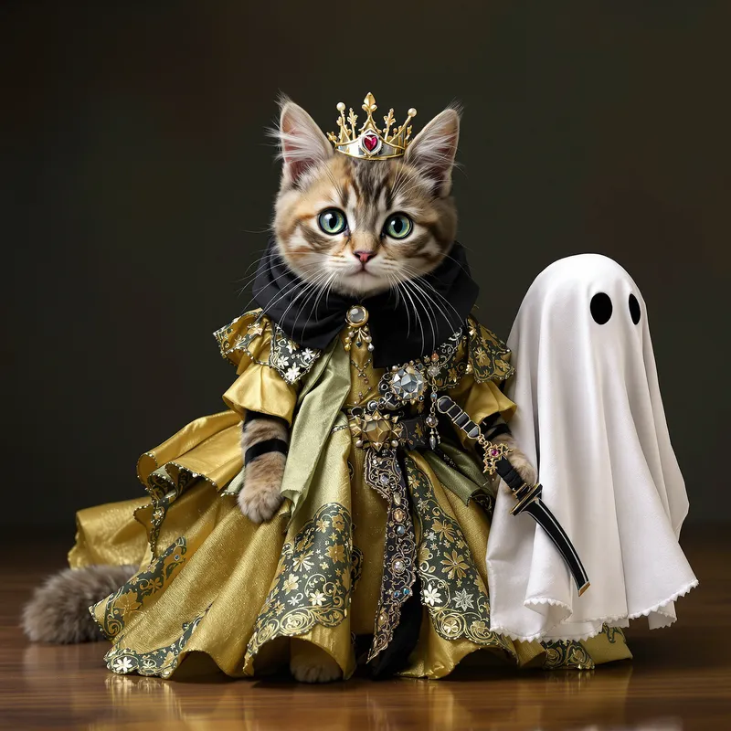 Cute Princess Cat Costume with Ninja & Ghost Designs