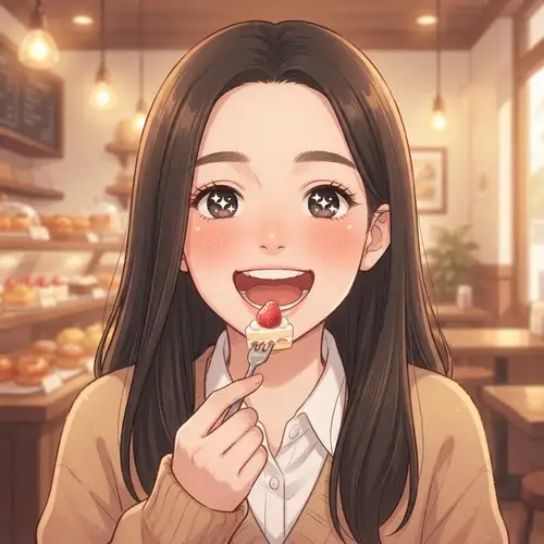 Cute 2D Anime Profile Picture of Joyful Eating Scene