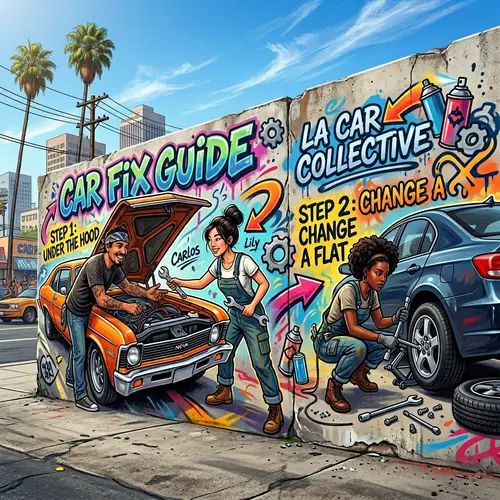 Diverse Car Fixing Process Graffiti in Los Angeles