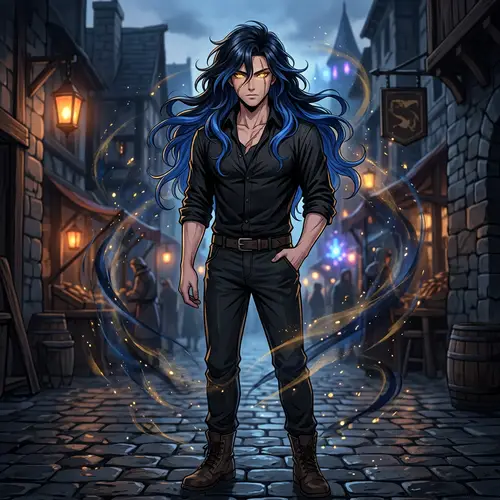 Fictional Male Anime Character with Black and Blue Hair