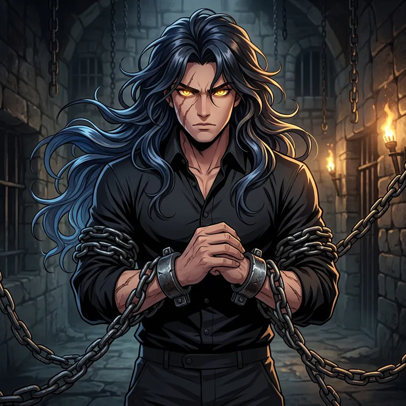 Captivating Young Male Anime Character with Black and Blue Hair