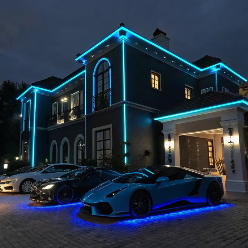 Luxury Black Mansion with Neon Lights Luxury Black Mansion with Neon Lights