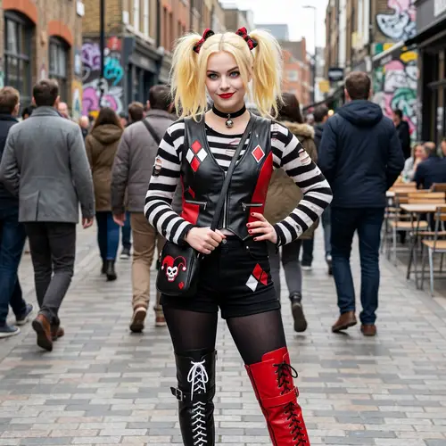 Playful Jester Female Character with Bold Style