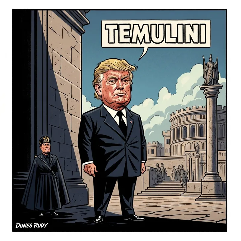 Temulini: Trump as Mussolini in Cartoon