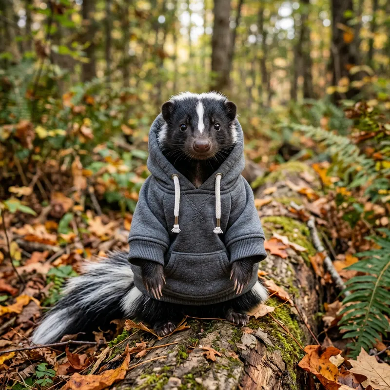 Skunk in a Cool Grey Hoodie | Unique Animal Fashion
