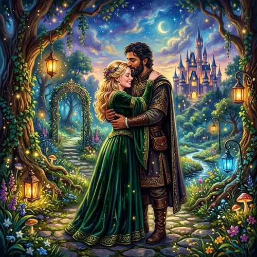 Fantasy Romance Digital Painting | Embracing Couple Artwork