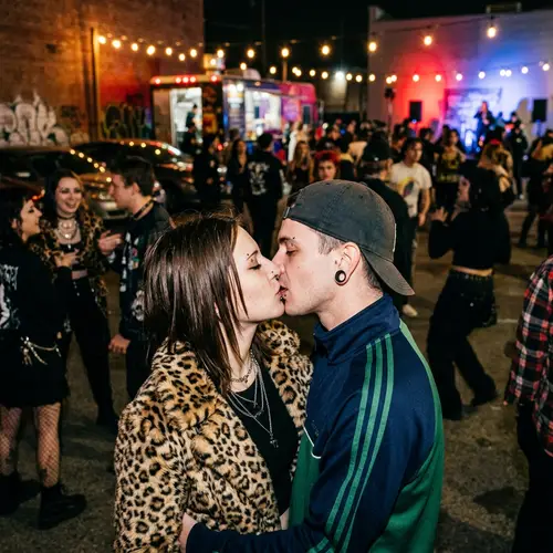 Eclectic Couple Deep Kiss in Parking Lot | Urban Street Photography
