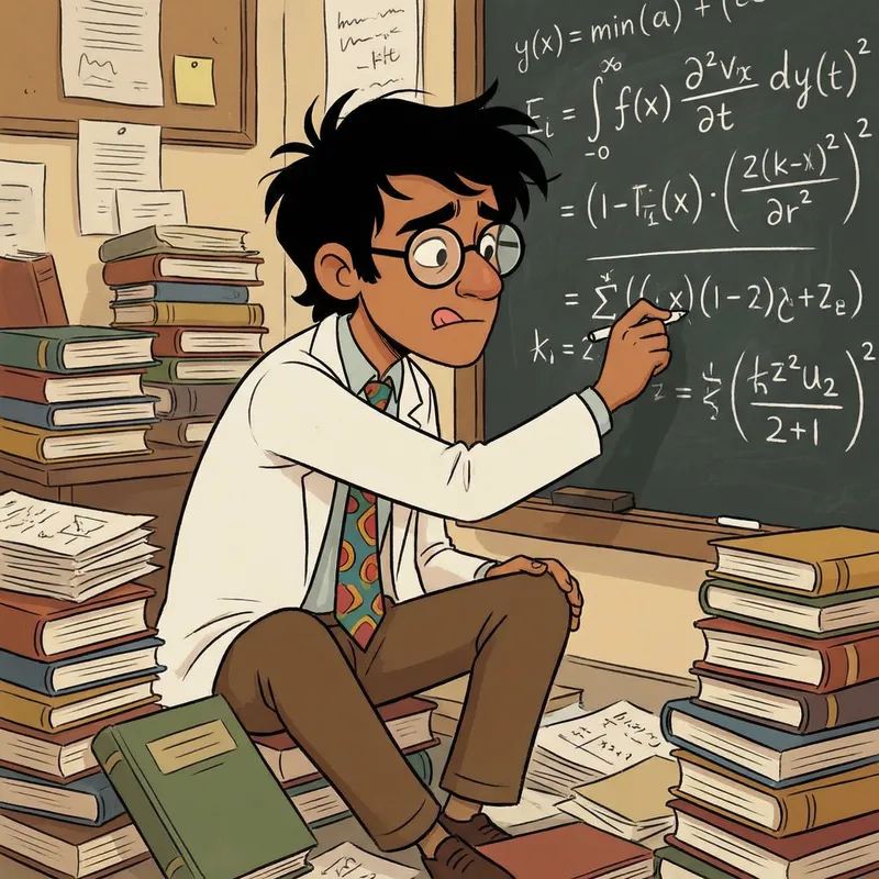 South Asian Male Cartoon Solving Math Equations